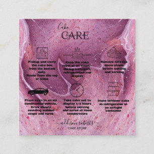 Modern Rosa Watercolor Bläck Cake Care Fyrkantigt Visitkort