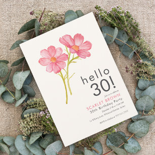Modern Rosa Watercolor Blommigt 30års födelsedag Inbjudningar