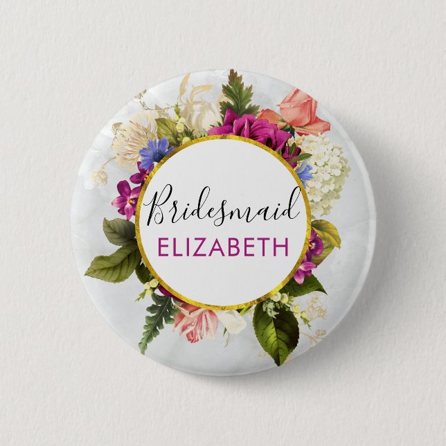 Modern Rosa Watercolor Blommigt Bouquet Bridesmaid Knapp (Framsida)