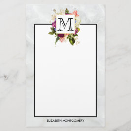 Modern Rosa Watercolor Blommigt Bouquet Monogram Brevpapper