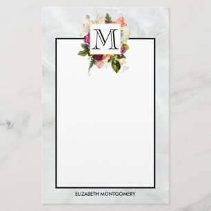 Modern Rosa Watercolor Blommigt Bouquet Monogram Brevpapper