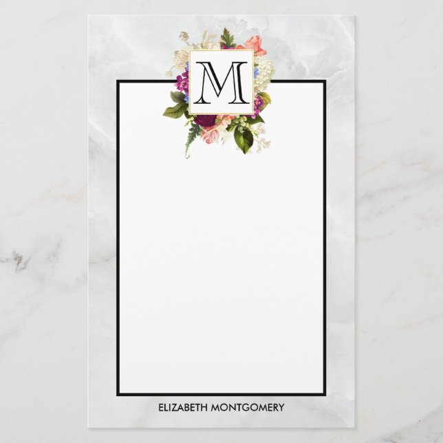 Modern Rosa Watercolor Blommigt Bouquet Monogram Brevpapper (Framsida)