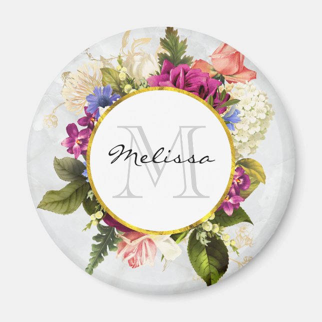Modern Rosa Watercolor Blommigt Bouquet Monogram Magnet (Framsidan)