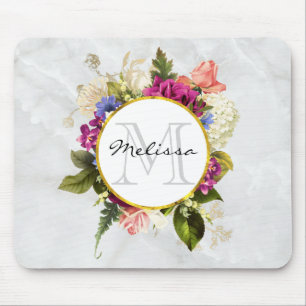 Modern Rosa Watercolor Blommigt Bouquet Monogram Musmatta
