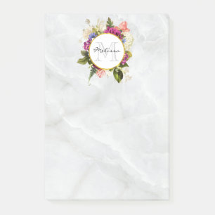 Modern Rosa Watercolor Blommigt Bouquet Monogram Post-it Block