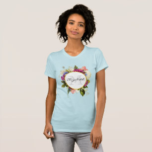 Modern Rosa Watercolor Blommigt Bouquet Monogram T Shirt