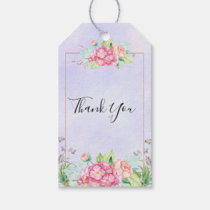 Modern Rosa Watercolor Blommigt Bouquet Tack Presentetikett