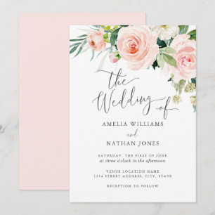 Modern Rosa Watercolor Blommigt Bröllop Inbjudningar