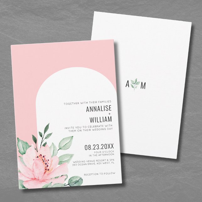 Modern  Rosa Watercolor Blommigt Bröllop Inbjudningar (Modern Blush Pink Watercolor Floral Wedding Invitation)