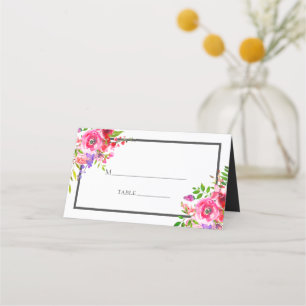 Modern Rosa Watercolor Blommigt Bröllop Placeringskort