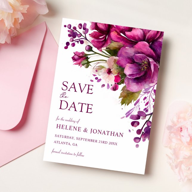 Modern Rosa Watercolor Blommigt Bröllop Spara Datumet (Modern Pink Watercolor Floral Wedding Save The Date)