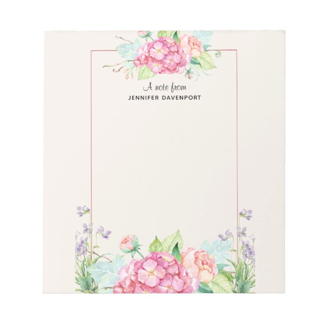 Modern Rosa Watercolor Blommigt Ram Anteckningsblock (Framsida)