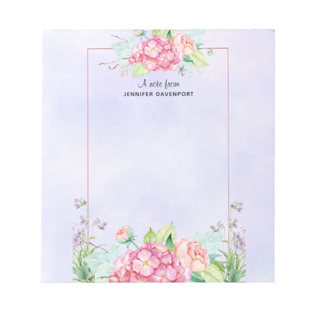 Modern Rosa Watercolor Blommigt Ram Anteckningsblock (Framsida)