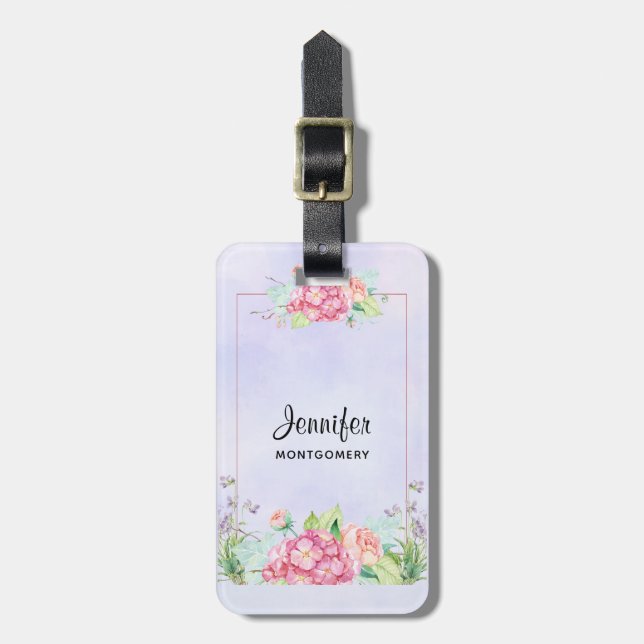 Modern Rosa Watercolor Blommigt Ram Bagagebricka (Vertikal Framsida)