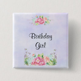 Modern Rosa Watercolor Blommigt Ram Birthday Girl Knapp