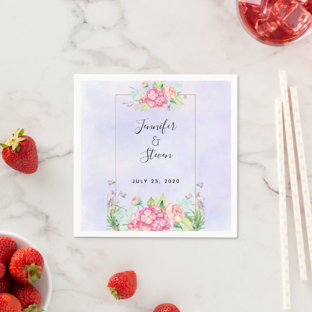 Modern Rosa Watercolor Blommigt Ram Bröllop Pappersservett (Insitu)