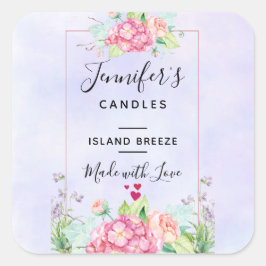 Modern Rosa Watercolor Blommigt Ram Candle/Soap Fyrkantigt Klistermärke