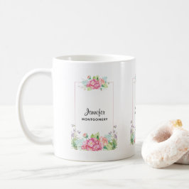 Modern Rosa Watercolor Blommigt Ram Kaffemugg
