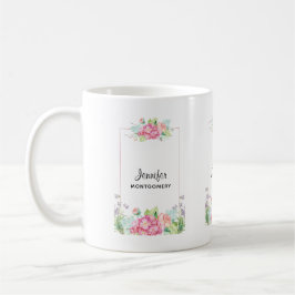 Modern Rosa Watercolor Blommigt Ram Kaffemugg