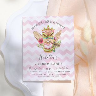 Modern Rosa Watercolor Blommigt Tiki Luau Party Inbjudan Vykort