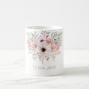 Modern Rosa Watercolor Blommigt White Mugg