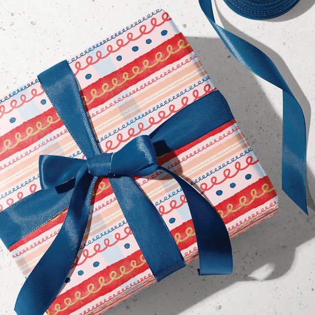 Modern Rosa Watercolor Candy cane Rand Play Presentpapper (Skapare uppladdad)