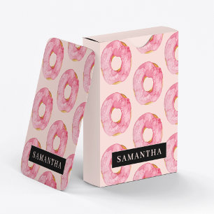 Modern Rosa Watercolor Donuts Mönster med Namn Casinokort
