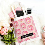 Modern Rosa Watercolor Donuts Mönster med Namn Tygkasse<br><div class="desc">Modern Rosa Watercolor Donuts Mönster med Namn</div>