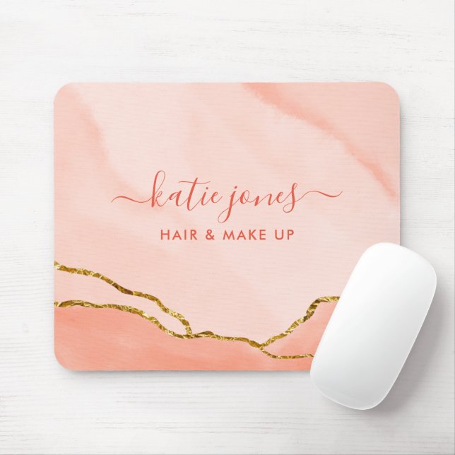 Modern  Rosa Watercolor & Faux Guld Business Musmatta (Med mus)