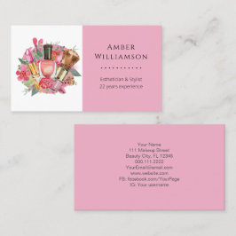 Modern Rosa Watercolor Makeup Artist Girly Chic Visitkort