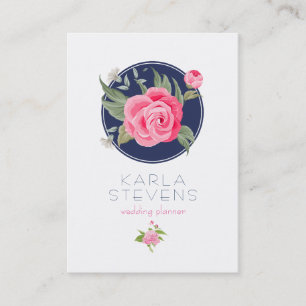 Modern Rosa Watercolor Ro White & Blue Visitkort