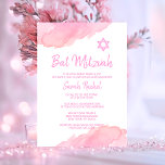 Modern ROSA Watercolor Star of David BAT MITZVAH Inbjudningar<br><div class="desc">Vackra religiösor judiska Fladdermus (eller Pub) Mitzvah-inbjudningskort. Lättfärgspastellernas rosa med David-stjärnan. Modern manus brev. "Krävs till TORAH som Bat mitzvah prefekt för 12-årig dotter,  flicka. Enkel att redigera - lägg bara till information/text.</div>