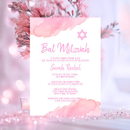 Modern ROSA Watercolor Star of David BAT MITZVAH Inbjudningar