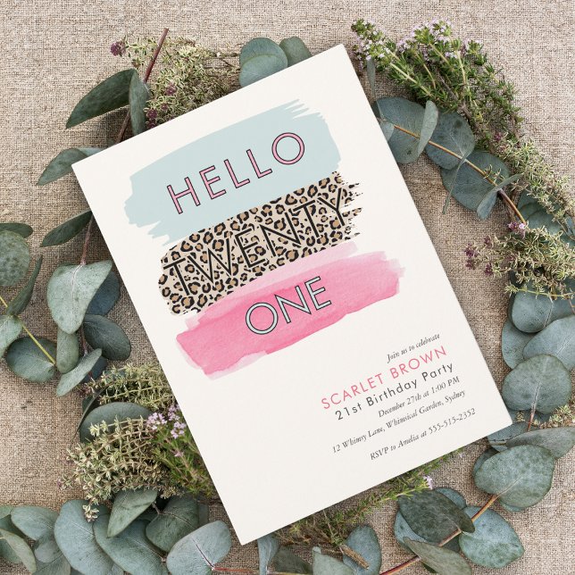 Modern Rosa Watercolor Stripe 21:a födelsedag Inbjudningar (Skapare uppladdad)