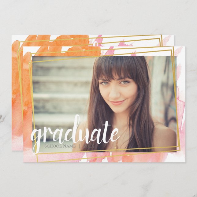 Modern Rosa Watercolor Student-inbjudan Inbjudningar (Fram/baksida)