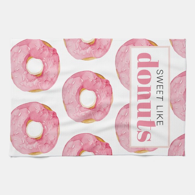 Modern Rosa Watercolor Sweet as like Donuts Quote Kökshandduk (Horisontell)