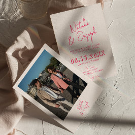 Modern Rosa Whimsical Bright Retro Photo Bröllop Inbjudningar