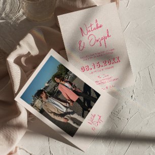 Modern Rosa Whimsical Bright Retro Photo Bröllop Inbjudningar