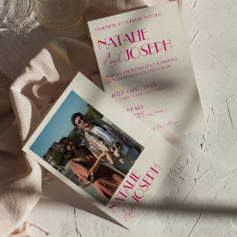 Modern Rosa Whimsical Fransk Retro Photo Bröllop Inbjudningar