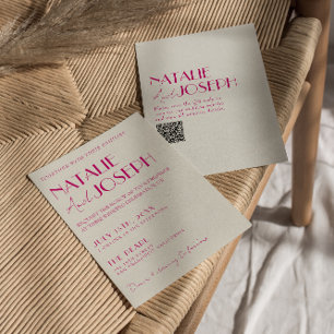 Modern Rosa Whimsical Fransk Retro QR Code Bröllop Inbjudningar
