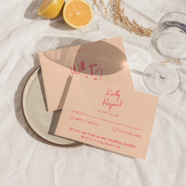 Modern Rosa Whimsical Retro Roligt Funky Bröllop OSA Kort