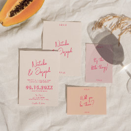 Modern Rosa Whimsique Bright Retro Snyggt Bröllop Inbjudningar