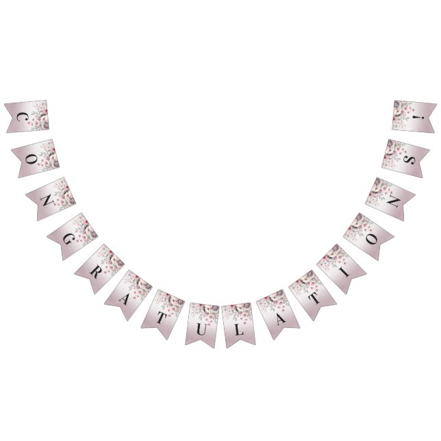 Modern Rosa White Blommigt Bunting Flagga (Alla)