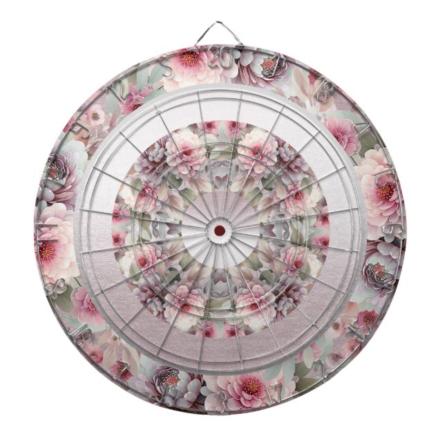 Modern Rosa White Blommigt Dartboard Darttavla (Framsidan)