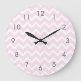 Modern Rosa & White Chevron Clock - grått-nummer Stor Klocka