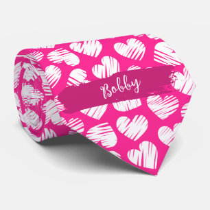 Modern Rosa White Doodled Heart Valentine Namn Slips