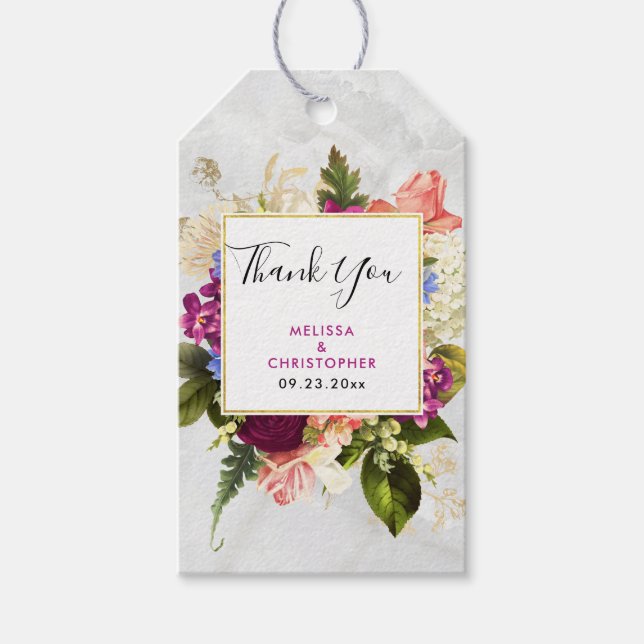 Modern Rosa & White Flower Bouquet Bröllop Presentetikett (Framsidan)