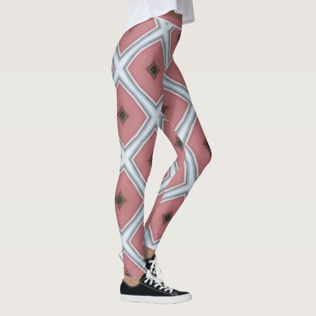 Modern Rosa White Geometric Snyggt Mönster Leggings (Höger)