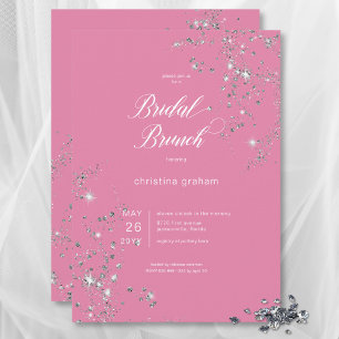 Modern Rosa & White Glam Diamonds Möhippa Brunch Inbjudningar