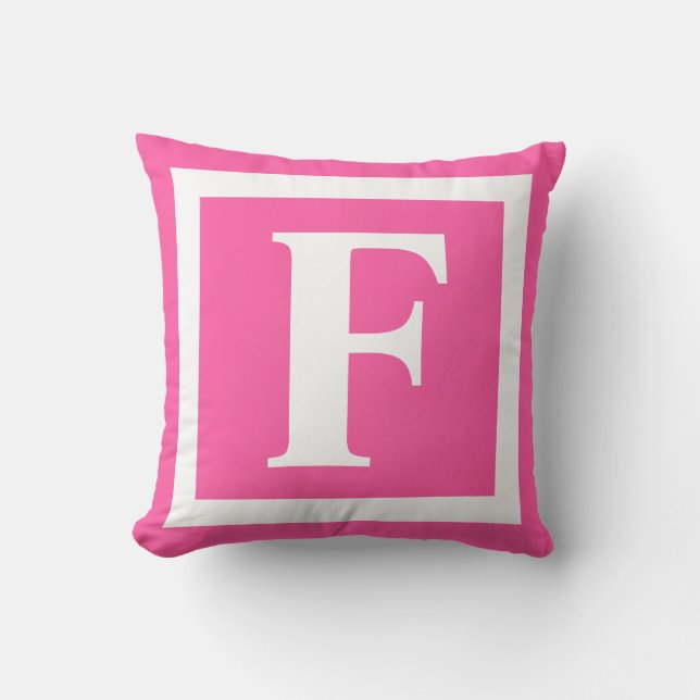 Modern Rosa White Monogram Initial Kudde (Framsida)